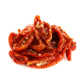 Sanniti sun dried tomatoes in olive oil jar on counter ready to use.