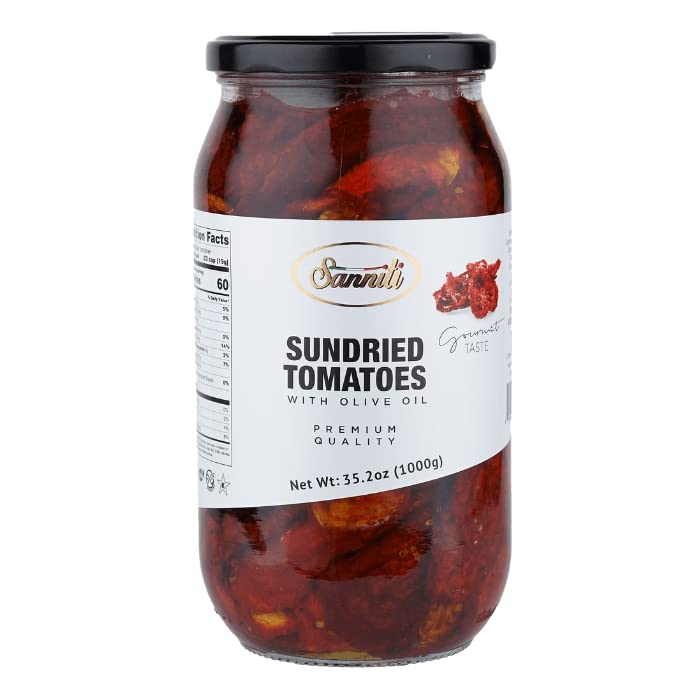 Sanniti sun dried tomatoes in olive oil label emphasizes origin and craftsmanship.