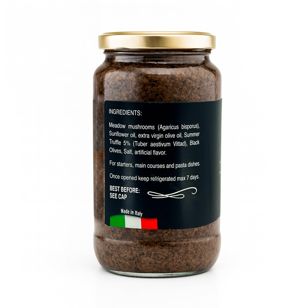 Sanniti Tartufata sauce ingredient list highlights premium mushrooms and truffles.