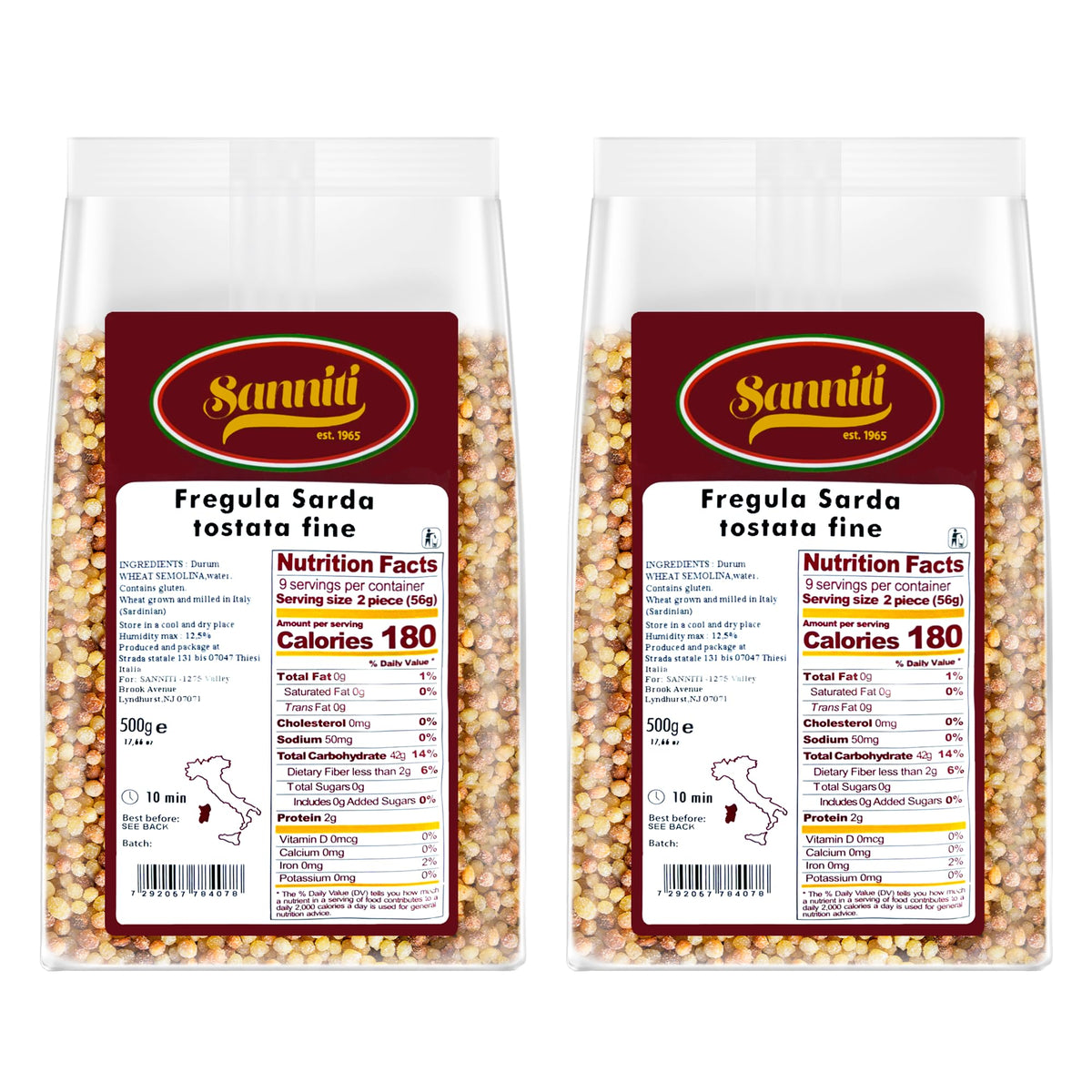Sanniti toasted fregola sarda beads closeup with toasted texture ideal for sauces