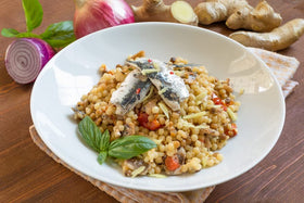 Beads of Sanniti fregola ready for hearty soups and sauces.