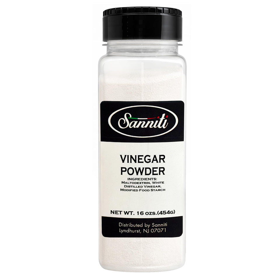 Sanniti Vinegar Powder front label; concentrated flavor for dry seasoning.