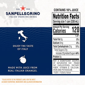 Sanpellegrino Aranciata over ice with bright citrus lift.