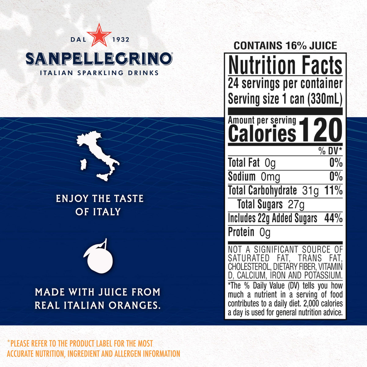 Sanpellegrino Aranciata multipack cans for convenient everyday refreshment.