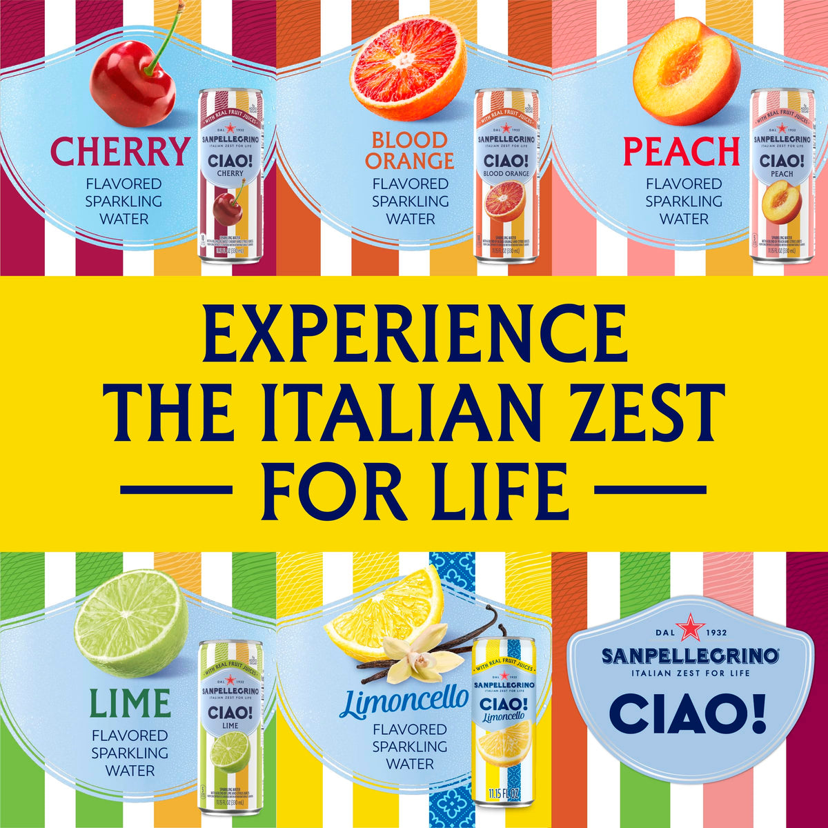 Sanpellegrino CIAO blood orange can with zesty notes to pair with meals.