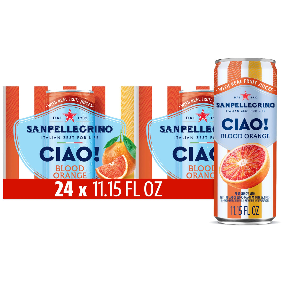 Sanpellegrino CIAO Blood Orange can, crisp and refreshing citrus note