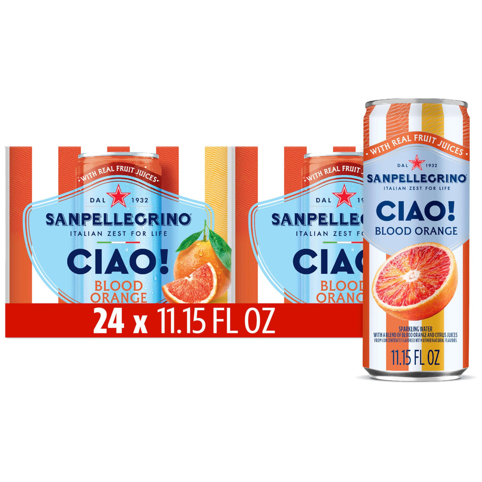 Sanpellegrino CIAO Blood Orange can, crisp and refreshing citrus note