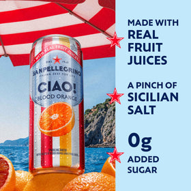 Sanpellegrino CIAO Blood Orange being poured into a glass for a refreshing sip