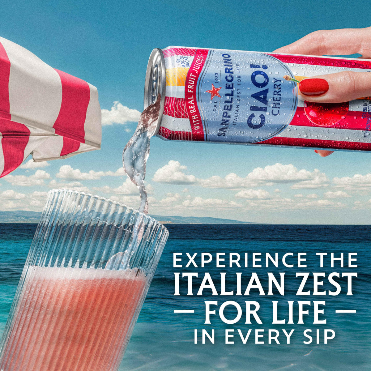 San Pellegrino CIAO cherry bottle close-up highlighting real fruit juice
