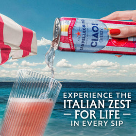 San Pellegrino CIAO cherry bottle close-up highlighting real fruit juice