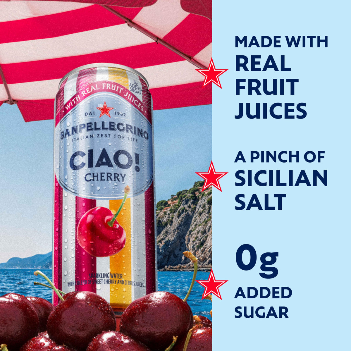 San Pellegrino CIAO cherry can side, balanced flavor for everyday sipping