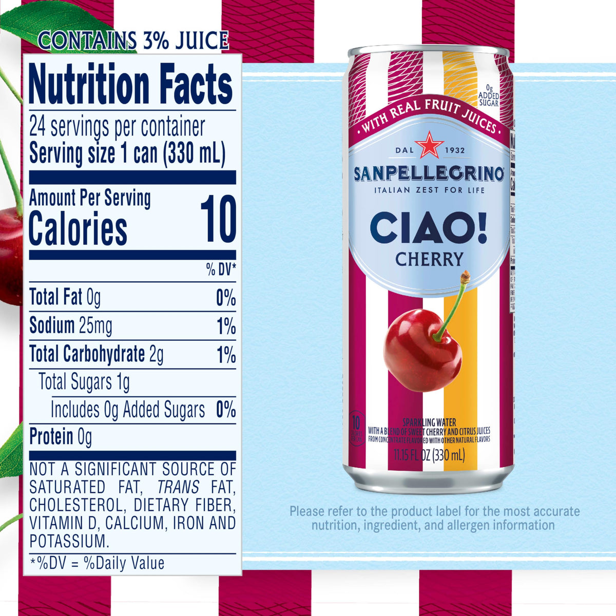 San Pellegrino CIAO cherry juice spotlight, hints of citrus and Sicilian salt