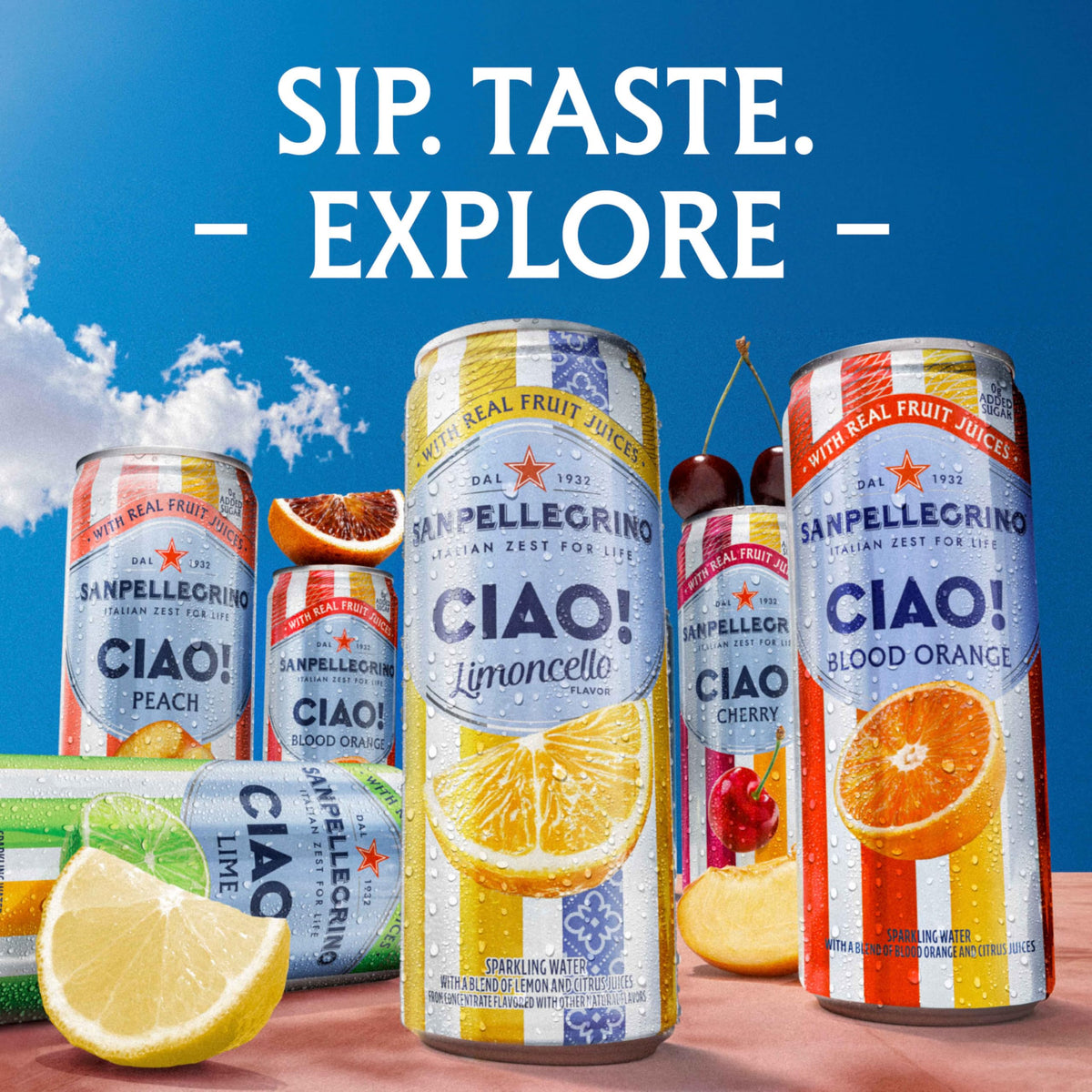 Chilled Sanpellegrino CIAO Limoncello can with ice suggesting everyday refreshment