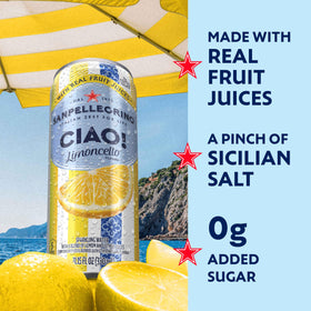 Pouring Sanpellegrino CIAO Limoncello into a glass for a bright, zesty moment