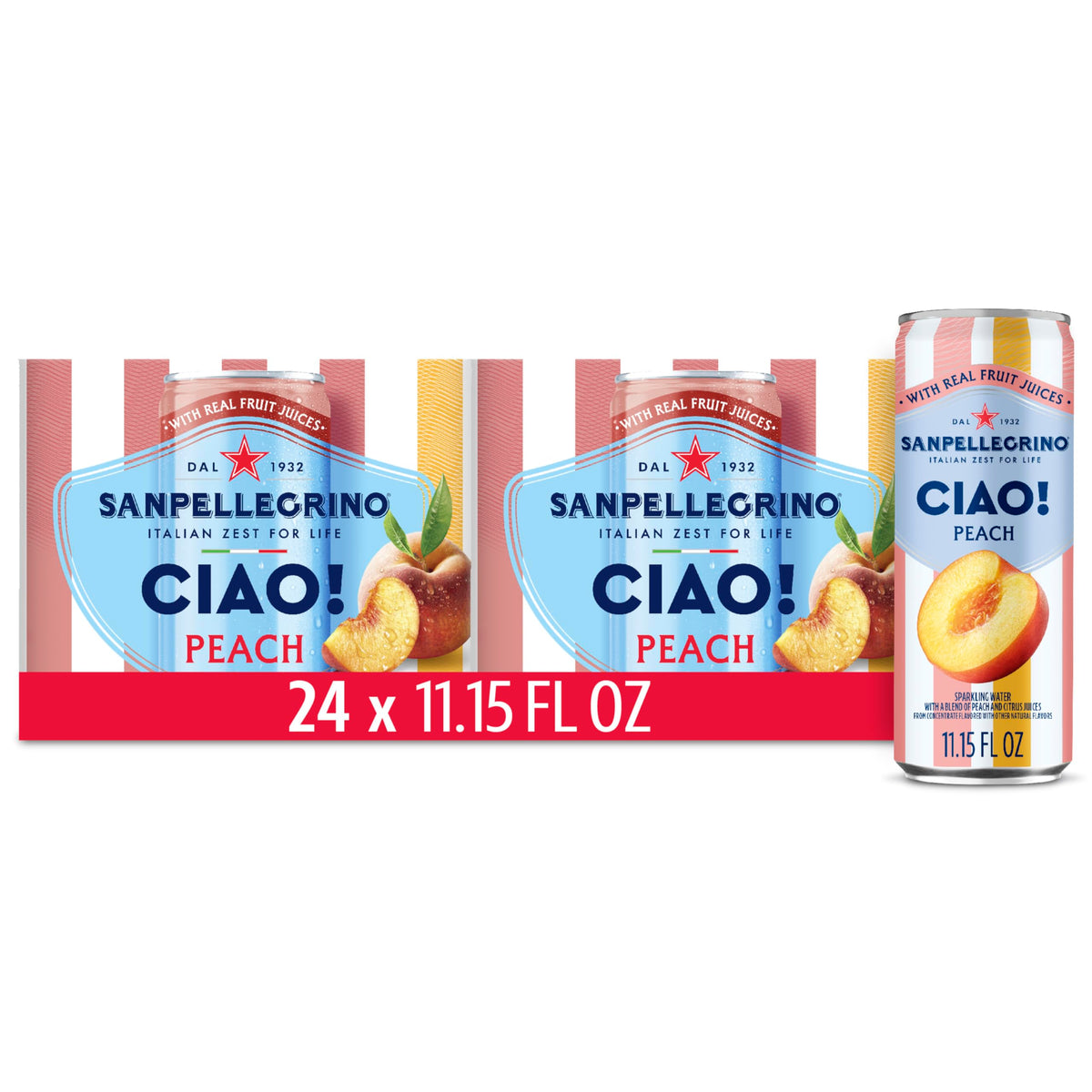 San Pellegrino CIAO peach bottle with real juice for light refreshment.