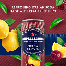 Pour of Sanpellegrino Ciliegia Limone reveals lively bubbles perfect for a refreshing moment.