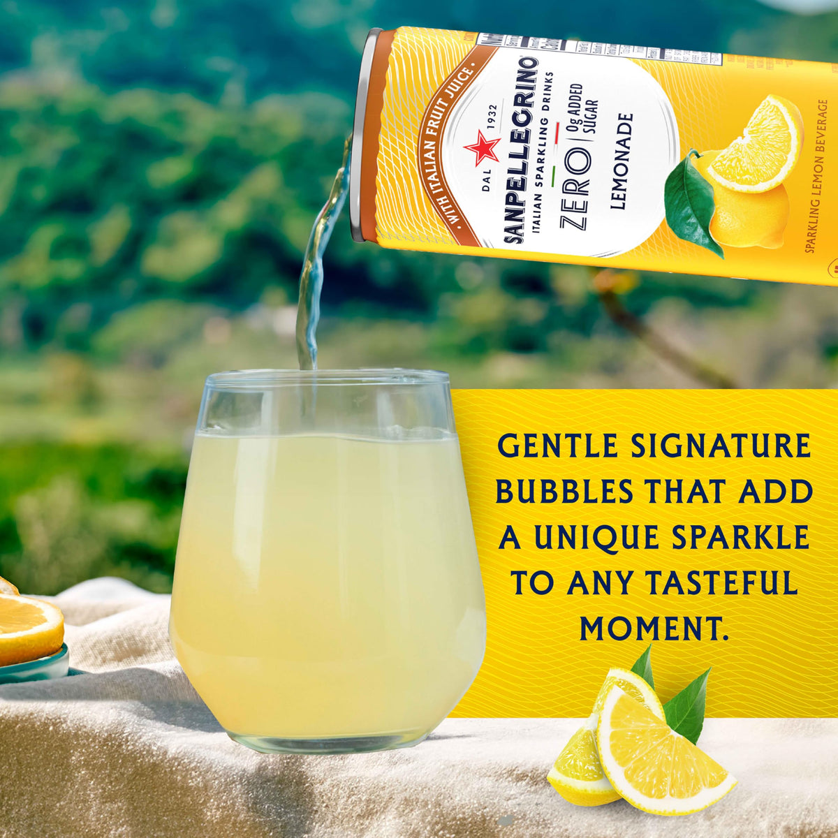 Sanpellegrino Italian fruit juice close-up emphasizing real fruit juice