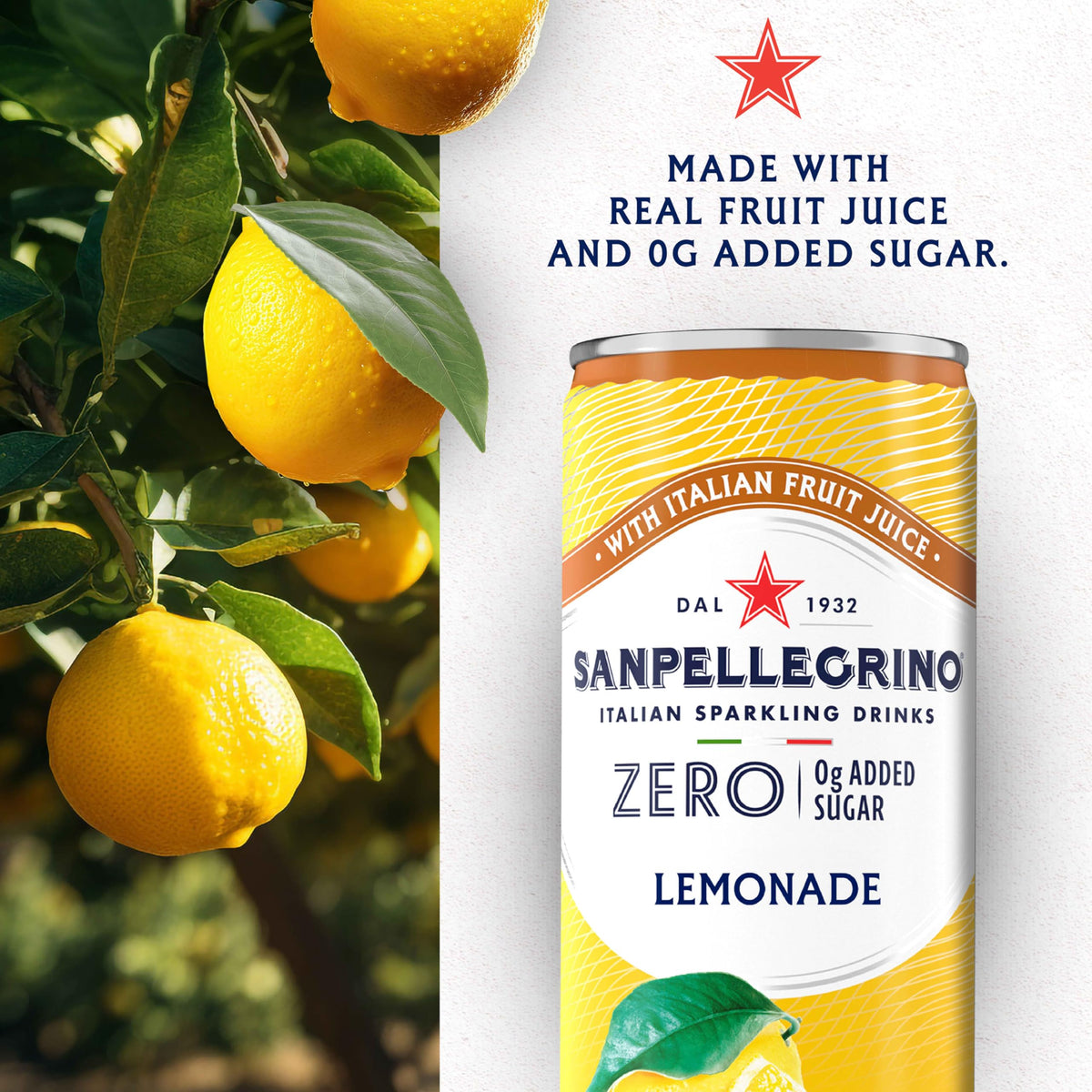 Sanpellegrino Lemonade glass with ice highlighting refreshing citrus sparkle