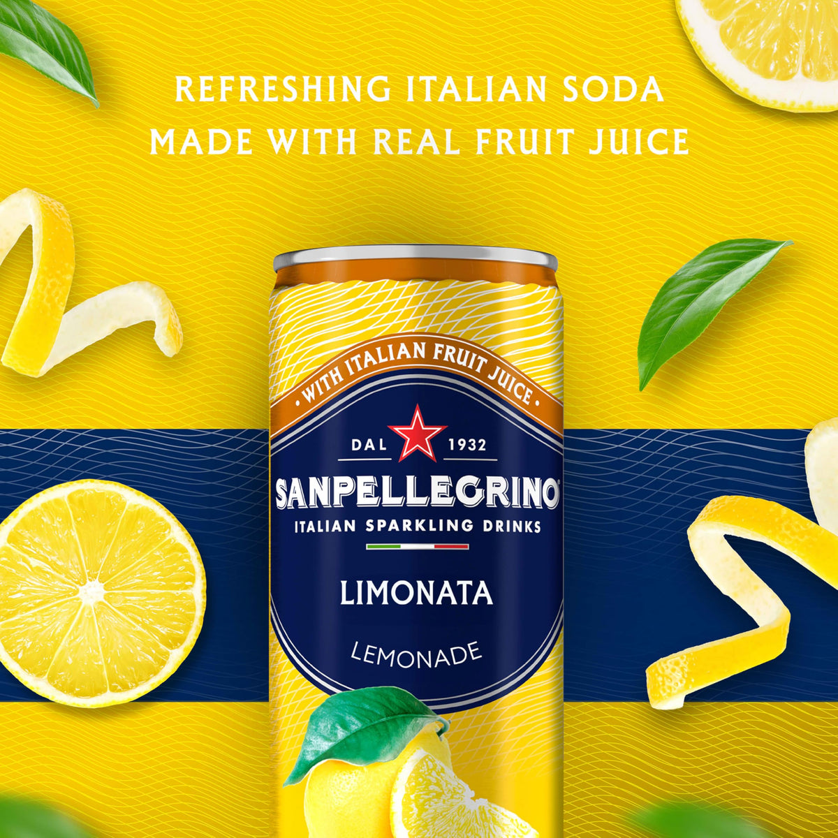 Sanpellegrino Limonata glass with ice highlights bright, citrus-forward refreshment.