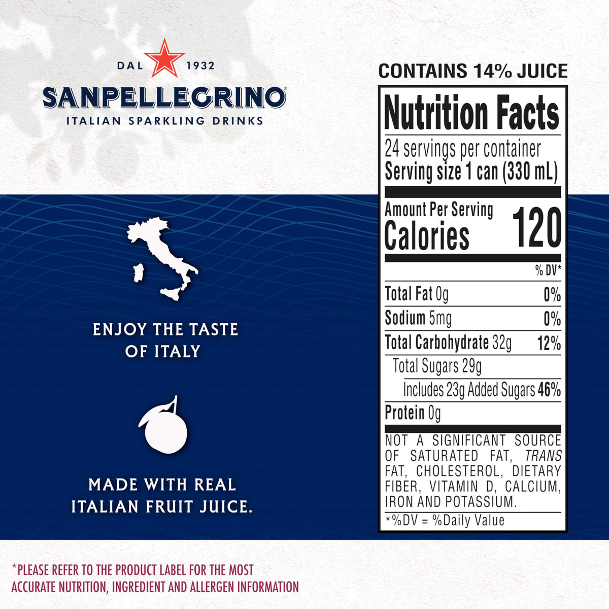 Sanpellegrino Melograno Arancia orange slice garnish, enhances a citrusy aroma and palate.