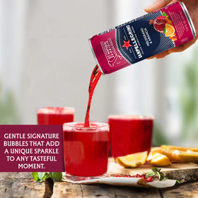 Sanpellegrino Melograno Arancia 24-pack display, convenient for households and events.
