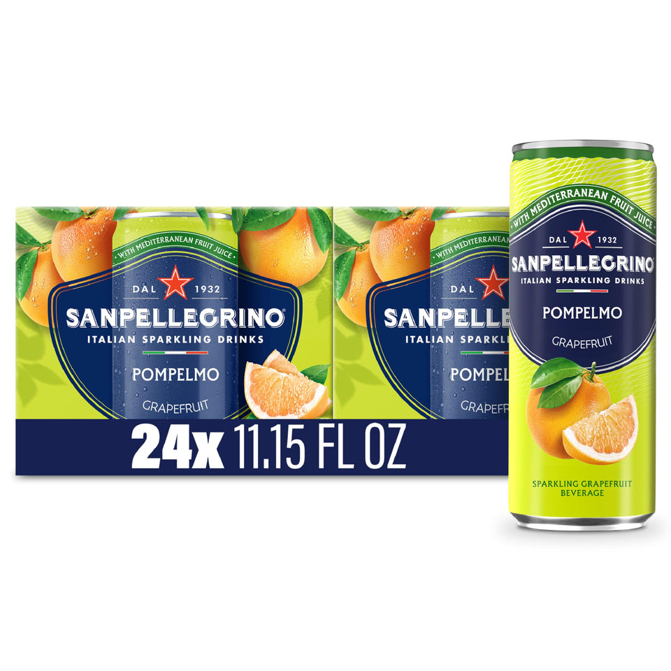 Sanpellegrino Pompelmo can on a bright table, refreshing citrus flavor for everyday moments.