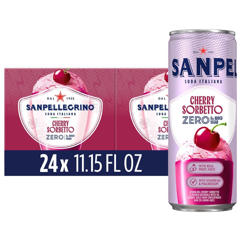 San Pellegrino Cherry Sorbetto bottle highlighting authentic Italian flavor for celebrations.