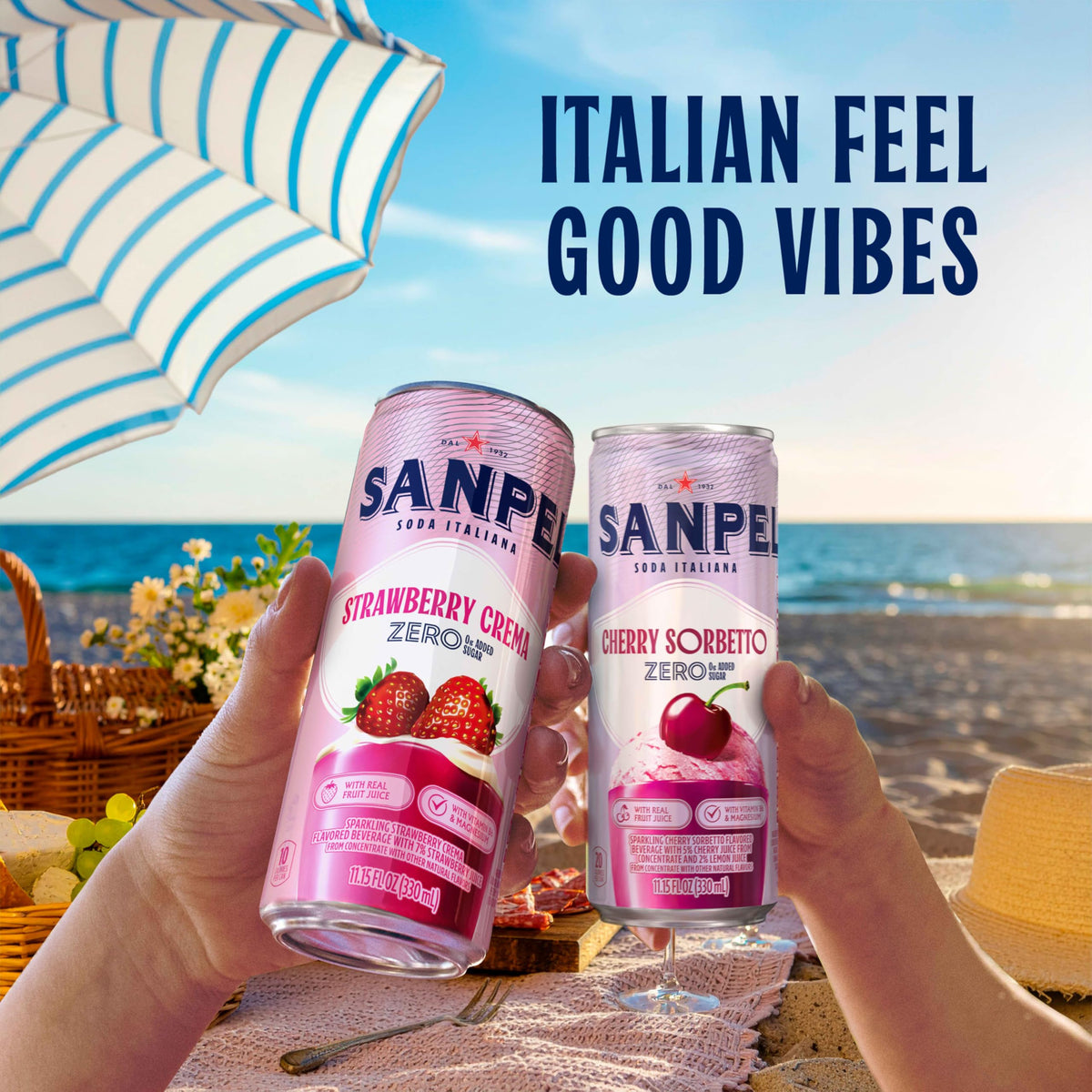 Sanpellegrino Strawberry Crema 24-pack display ideal for celebrations and gatherings.