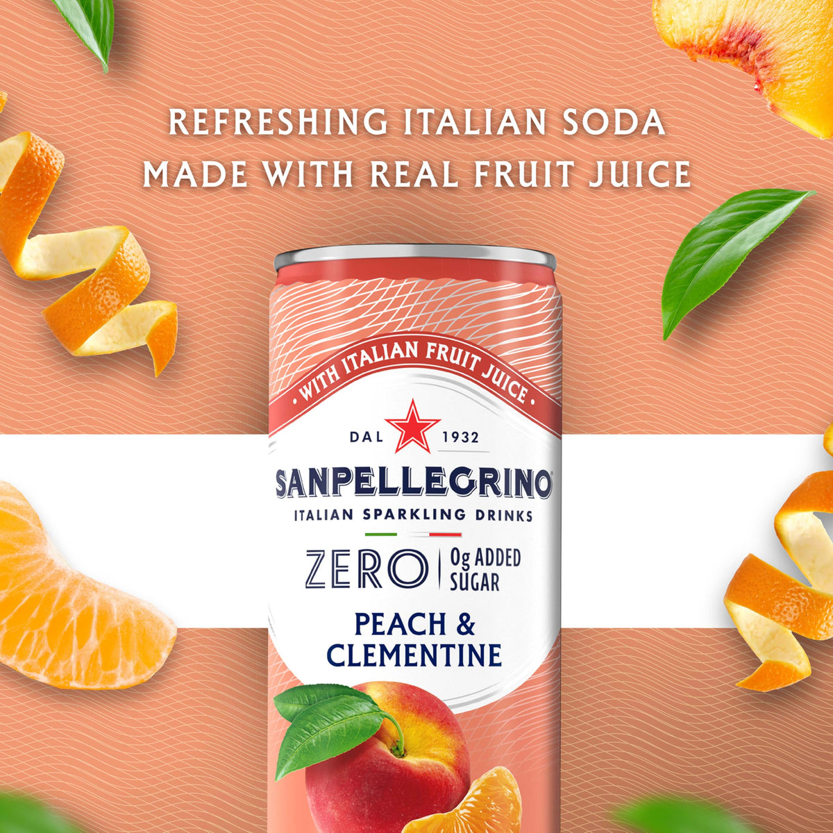 San Pellegrino Peach Clementine bubbles close-up, ideal for vibrant mocktails and flavorful moments