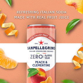 San Pellegrino Peach Clementine bubbles close-up, ideal for vibrant mocktails and flavorful moments