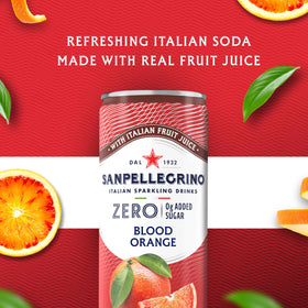 Sanpellegrino Zero Sugar Pomegranate Orange can side view, easy grab-and-go hydration