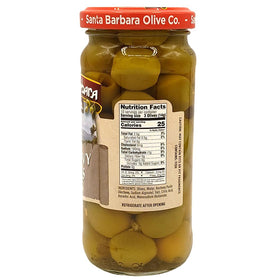 Santa Barbara Olive Co anchovy-stuffed-olive-closeup shows plump olives and rich filling
