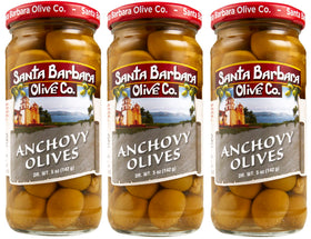 Santa Barbara Olive Co anchovy-stuffed-olive enhances charcuterie with savory filling.