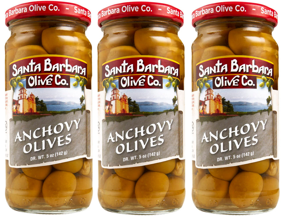 Santa Barbara Olive Co anchovy-stuffed-olive enhances charcuterie with savory filling.