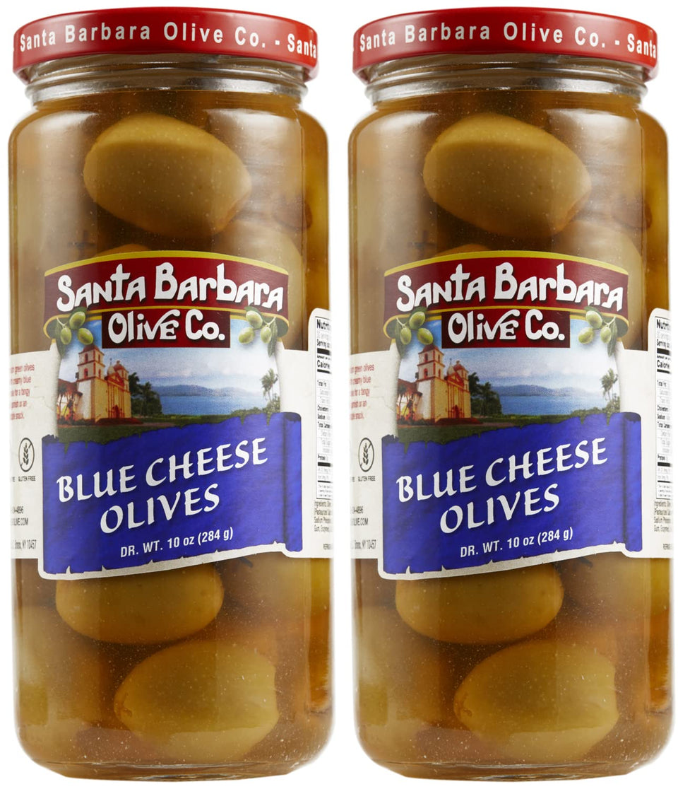 Santa Barbara Olive Co blue cheese stuffed olive 10oz pack, ideal for gourmet snacking