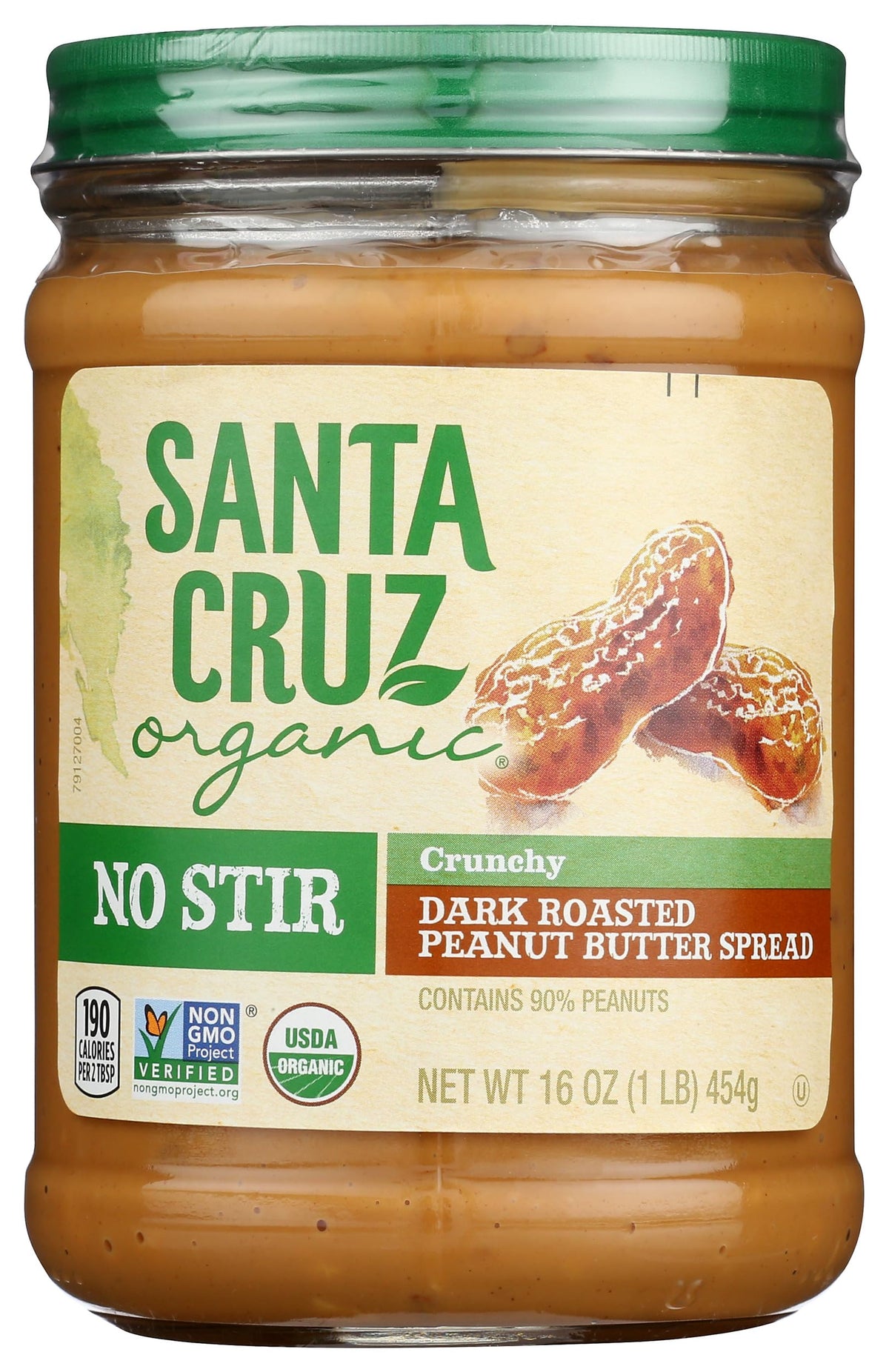 Santa Cruz Organic No Stir Dark Roast Crunchy Peanut Butter Jar with convenient no-stir design