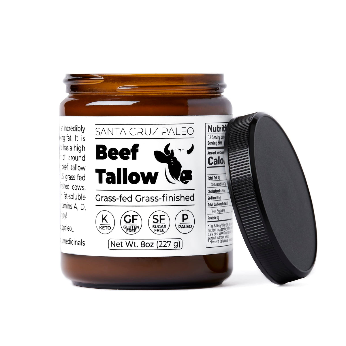 Santa Cruz Paleo beef tallow with high smoke point for searing.