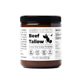 Santa Cruz Paleo beef tallow jar, versatile for cooking and skincare.