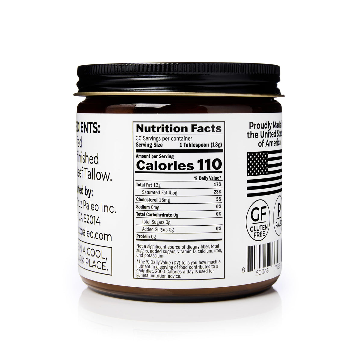 Santa Cruz Paleo beef tallow provides fat-soluble vitamins A, D, E, K, B1.