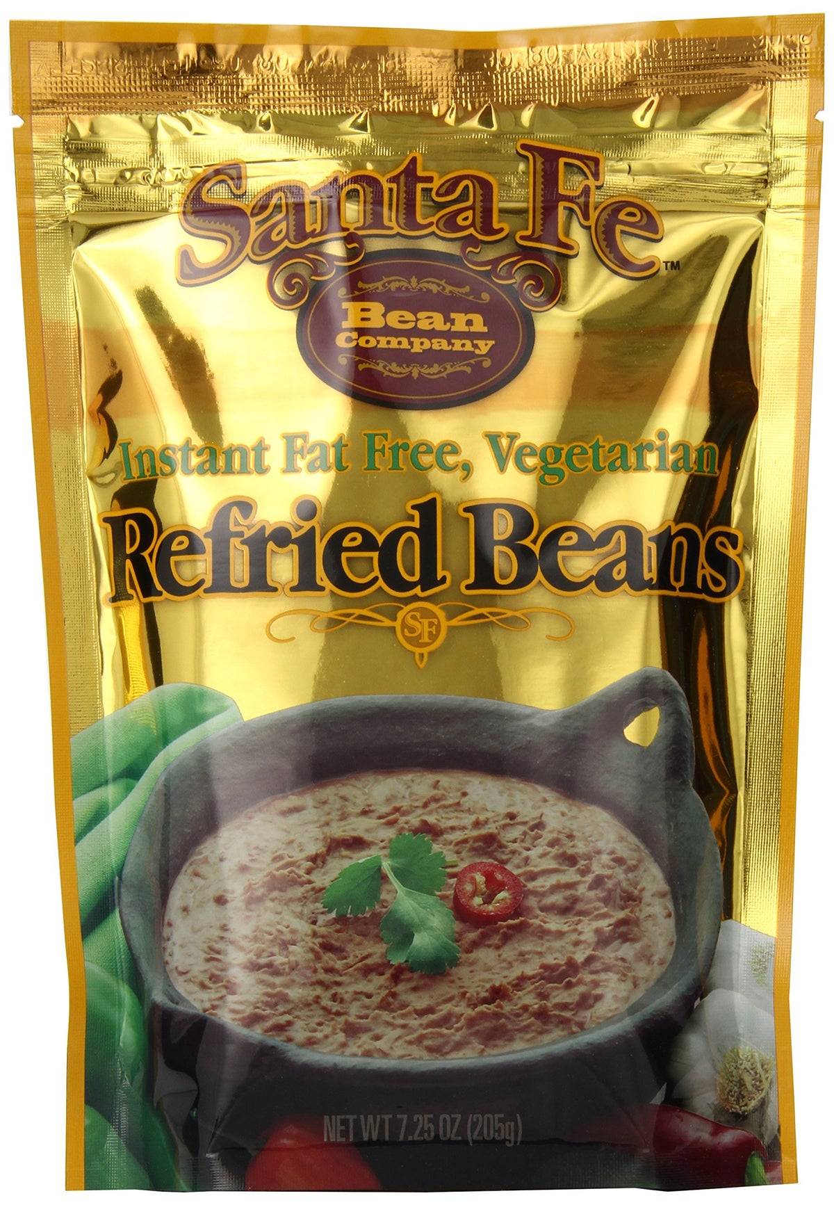 Santa Fe Bean instant refried beans pack—high fiber and quick to prepare.