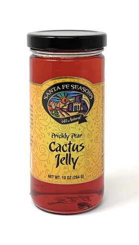 Santa Fe Seasons prickly pear jelly jar ready for cheese pairing and crackers