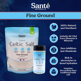 Sante Naturelle Celtic Salt 18oz bag in kitchen, versatile finishing salt.