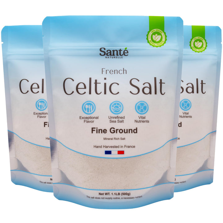 Sante Naturelle Celtic Salt crystals close-up, showcasing natural moisture and mineral-rich texture for cooking.