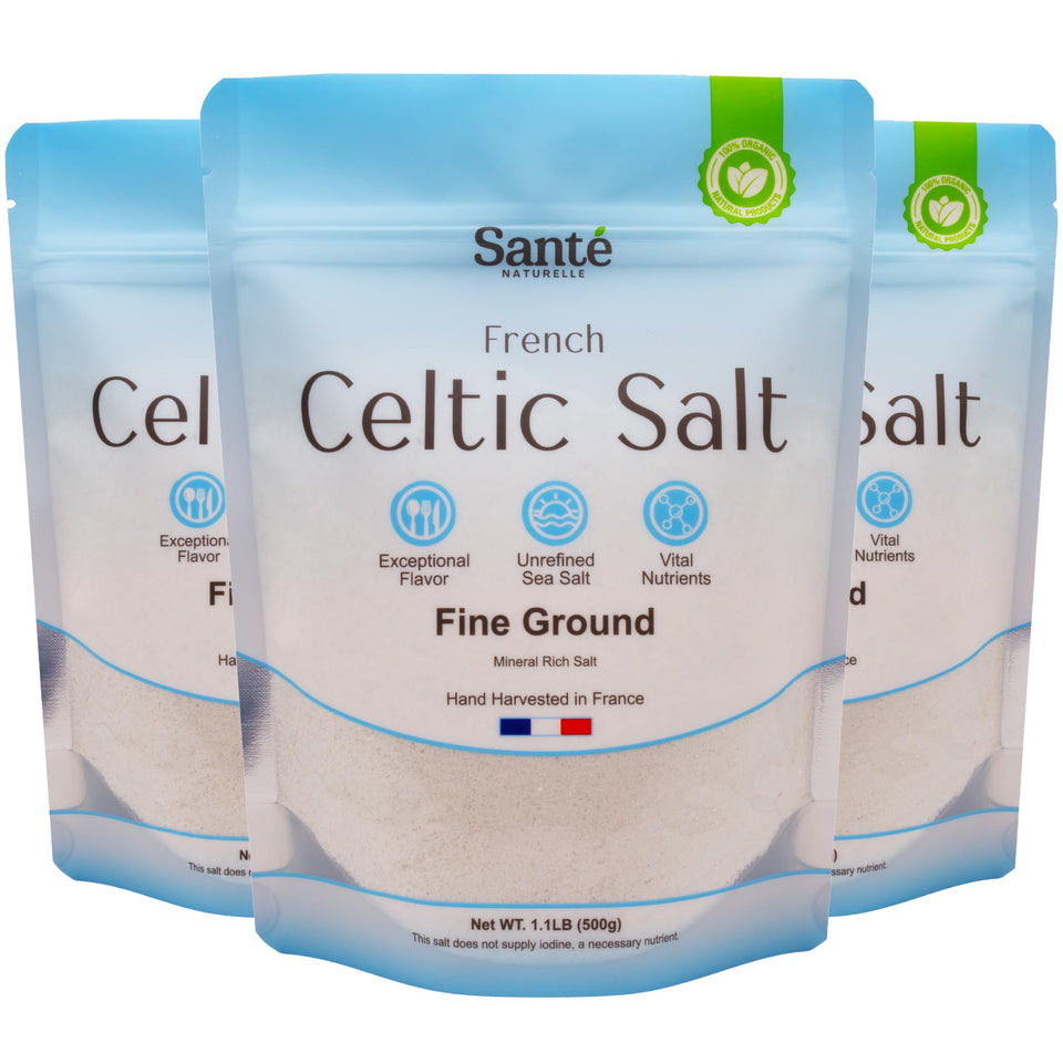 Sante Naturelle Celtic Salt crystals close-up, showcasing natural moisture and mineral-rich texture for cooking.