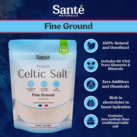 Sante Naturelle Celtic Salt hand-harvested in traditional marsh methods, preserving artisanal quality.