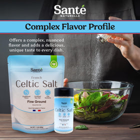 Sante Naturelle Celtic Salt in a cooking setup, showing versatile uses.