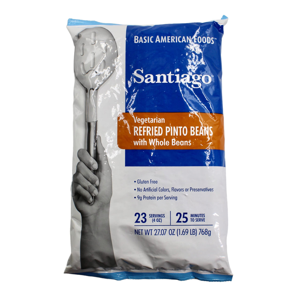 Santiago Design vegetarian refried beans pouch close-up, ideal for quick meals