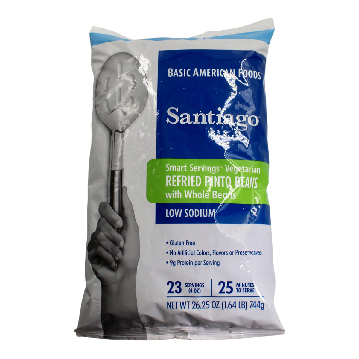 Santiago low-sodium dehydrated beans package front, ideal for quick plant-based meals.