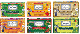 Santo Amaro Discoverer tuna can in olive oil, hand-packed in Portugal, six gourmet flavors.