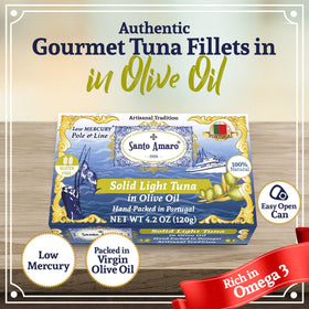 Santo Amaro hand-packed tuna in olive oil closeup highlights freshness and quality